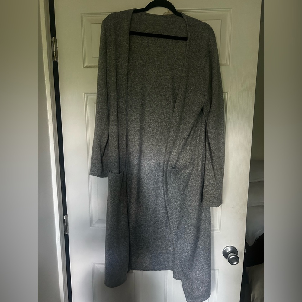 Gray Open Front Cardigan